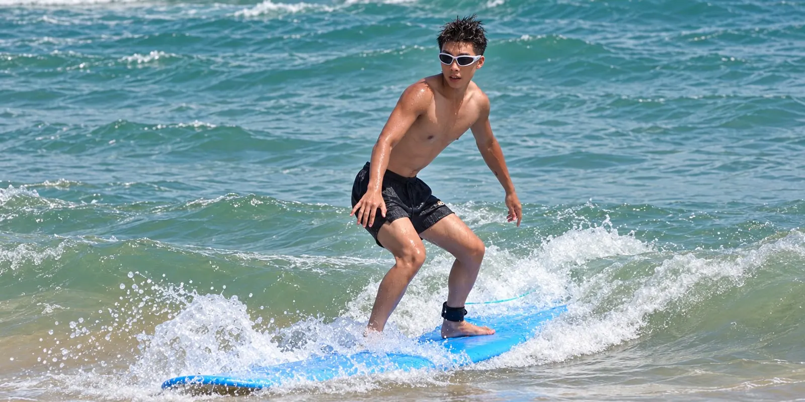 A guest surfing a small wave off Hainan’s east coast